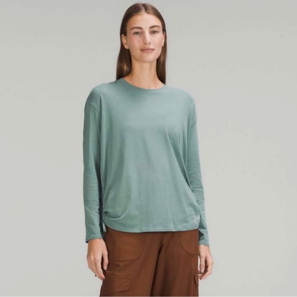 lululemon athletica Tops - Lululemon Pima Cotton Side-Cinch Long Sleeve Shirt-Tidewater Teal See Sizing